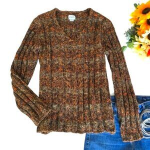 Chico's Women's Sweater Size Medium 12 Brown Copper Orange V Neckline Outdoors